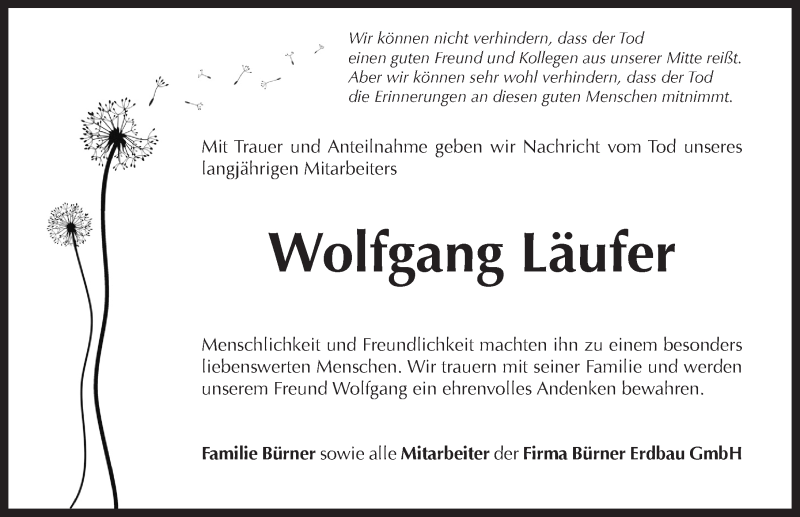  Traueranzeige für Wolfgang Läufer vom 11.01.2014 aus Pegnitz-Zeitung